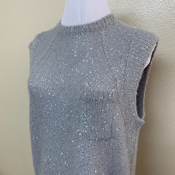 ATM Womens Sequin Crew Neck Knit Sweater Vest SMALL Gray Fog Alpaca Wool Blend - Picture 4 of 10